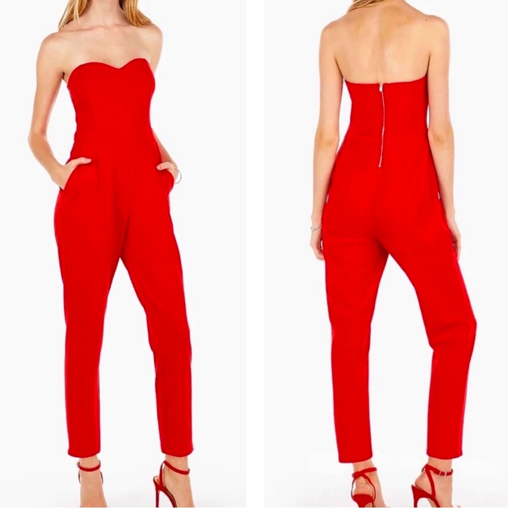 EXPRESS Red Strapless Jumpsuit